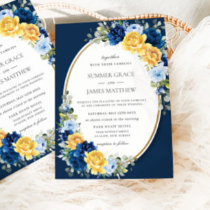 Convites Casamento Floral Amarelo e Azul Encantante