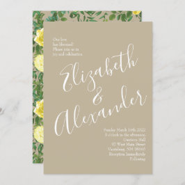Convites Casamento Floral Amarelo e Khaki Ecru Rosa