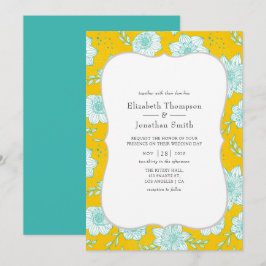 Convites Casamento Floral Amarelo e Teal