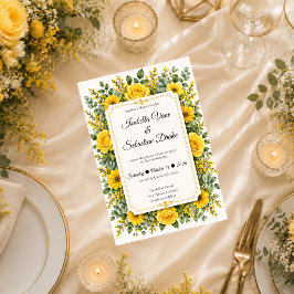 Convites Casamento Floral Amarelo Elegante