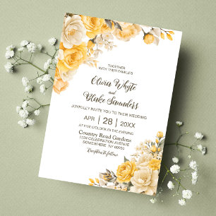 Convites Casamento Floral Amarelo Elegante