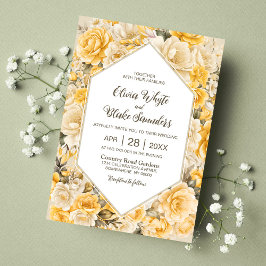 Convites Casamento Floral Amarelo Elegante