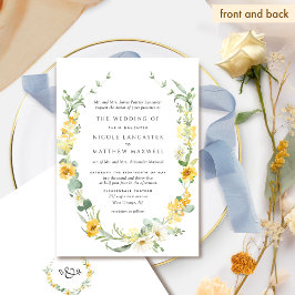 Convites Casamento Floral Amarelo Elegante