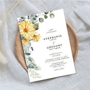 Convites Casamento Floral Amarelo Eucalyptus Watercolor