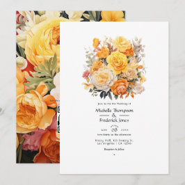 Convites Casamento Floral Amarelo, Laranja e Marfim