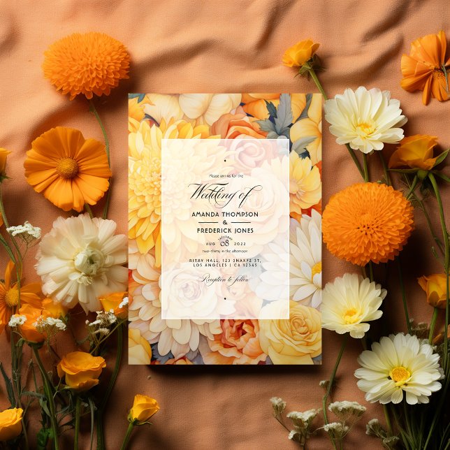 Convites Casamento Floral Amarelo, Laranja e Marfim (yellow, orange and ivory)