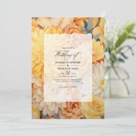 Convites Casamento Floral Amarelo, Laranja e Marfim