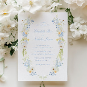Convites Casamento Floral Amarelo Manteiga Azul Bebê