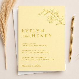 Convites Casamento Floral Amarelo Manteiga Moderno