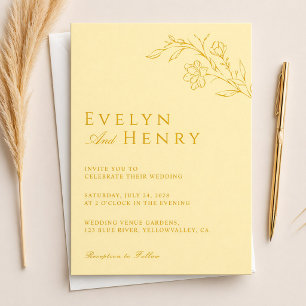 Convites Casamento Floral Amarelo Manteiga Moderno