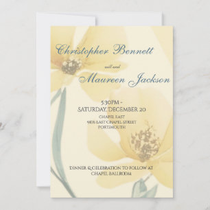 Convites Casamento Floral Amarelo Manteiga Pálido Azul Suav