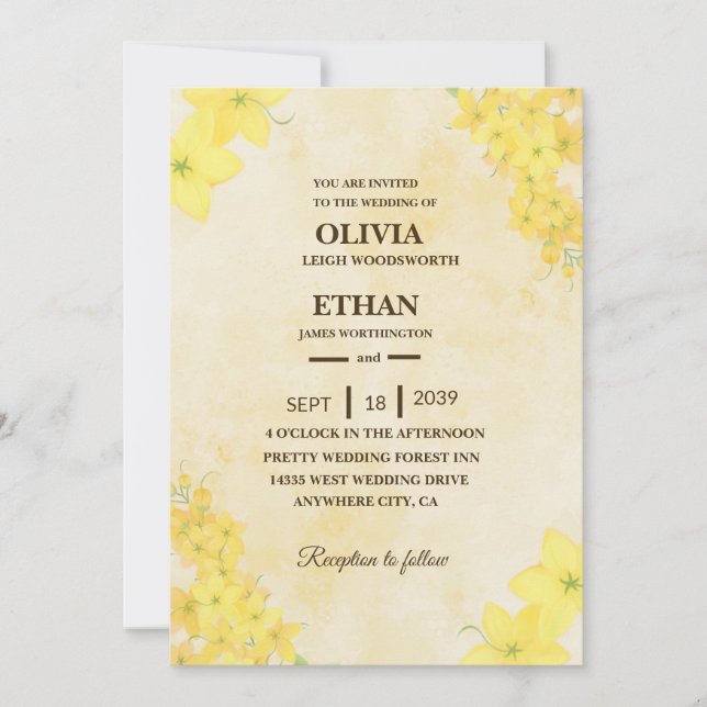 Convites Casamento floral amarelo na primavera (Frente)