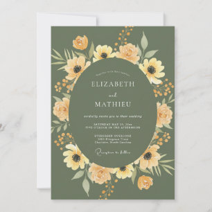 Convites Casamento Floral Amarelo Oliva em Flor