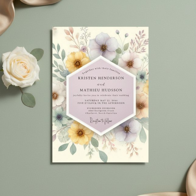 Convites Casamento Floral Amarelo Pálido (Criador carregado)