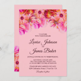 Convites Casamento Floral Amarelo-Rosa Elegante