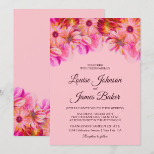 Convites Casamento Floral Amarelo-Rosa Elegante