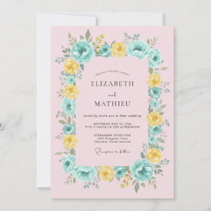 Convites Casamento Floral Amarelo Turquesa