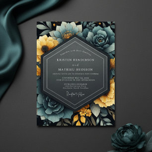 Convites Casamento Floral Amarelo Turquesa