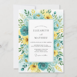 Convites Casamento Floral Amarelo Turquesa