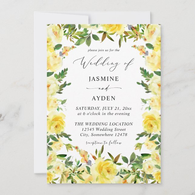 Convites Casamento Floral Amarelo V2 (Frente)