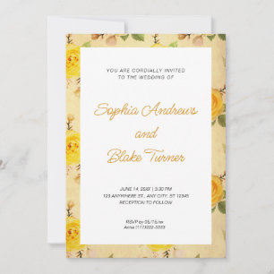 Convites Casamento Floral Amarelo-Vintage e Elegante