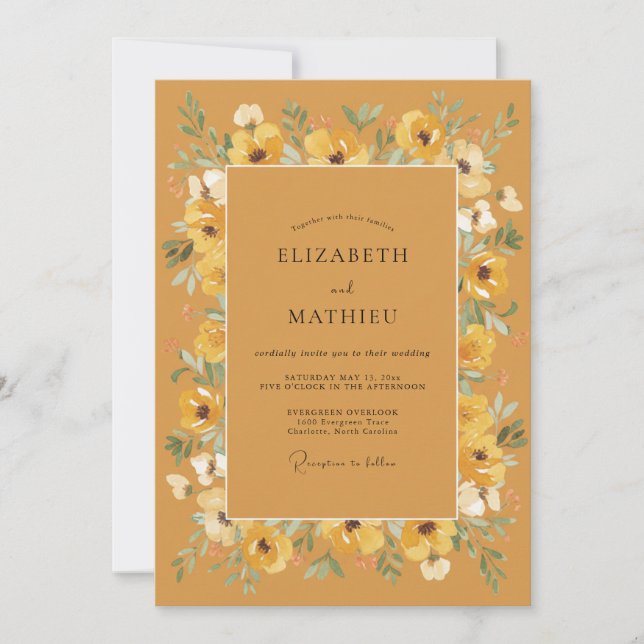 Convites Casamento Floral Âmbar Radiante (Frente)