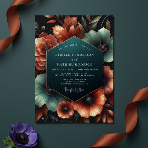 Convites Casamento Floral Âmbar Turquesa Temperamental