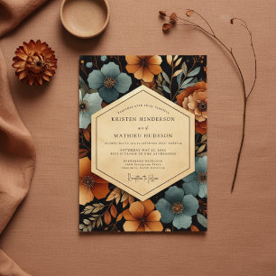 Convites Casamento Floral Âmbar Verde Outono