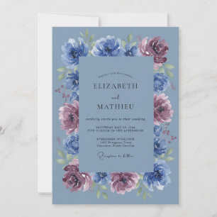 Convites Casamento Floral Ameixa Azul