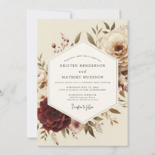 Convites Casamento Floral Antigo Borgonha