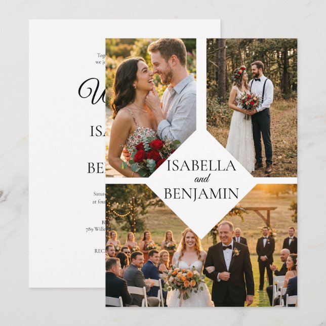 Convites Casamento Floral ao Ar Livre Rústico Simples com M (Frente/Verso)