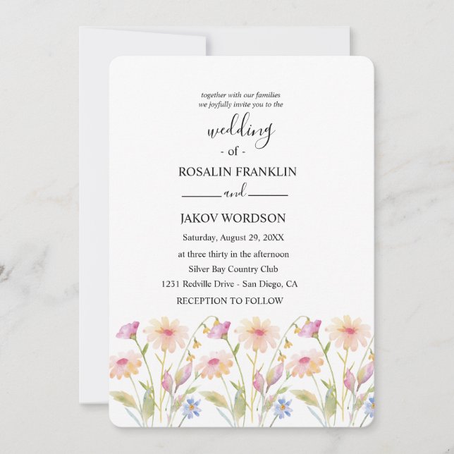 Convites casamento floral aquarela  (Frente)