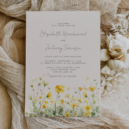 Convites Casamento Floral Aquarela Amarelo Boho Botões-de-o