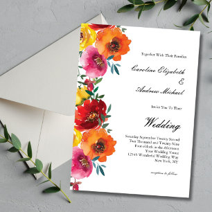 Convites Casamento Floral Aquarela Amarelo Vermelho Rosa La