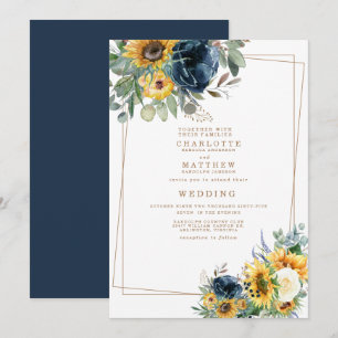 Convites Casamento Floral Aquarela Azul e Amarelo II