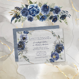 Convites Casamento Floral Aquarela Azul Marinho Cinza Prata