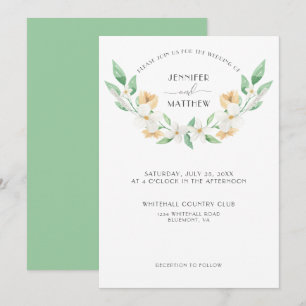 Convites Casamento Floral Aquarela Branco Verde Amarelo
