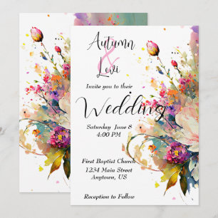 Convites Casamento floral aquarela brilhante de primavera