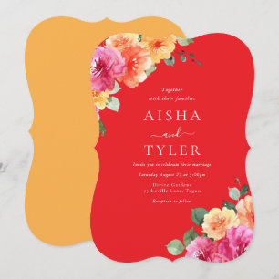 Convites Casamento Floral Aquarela Brilho Vibrante