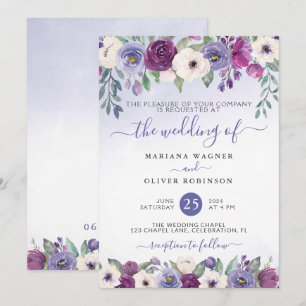Convites Casamento Floral Aquarela com Periwinkle Fuchsia B