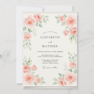 Convites Casamento Floral Aquarela Coral