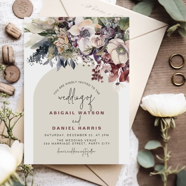 Convites Casamento Floral Aquarela de Inverno (Criador carregado)