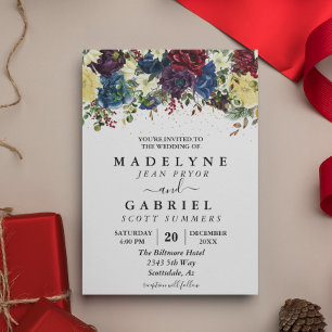 Convites Casamento Floral Aquarela de Inverno de Natal