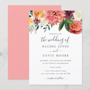 Convites Casamento Floral Aquarela em Bege Moderno