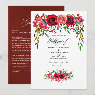 Convites Casamento Floral Aquarela em Borgonha e Rosa