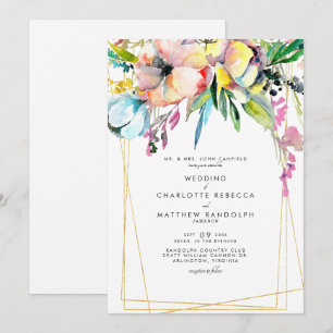 Convites Casamento Floral Aquarela Multicolor