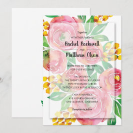 Convites Casamento Floral Aquarela Rosa