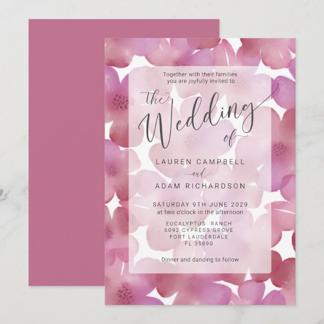 Convites Casamento Floral Aquarela Rosa Boho Blush (Frente/Verso)