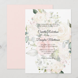 Convites Casamento Floral Aquarela Rosa Branco