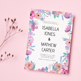 Convites Casamento Floral Aquarela Rosa Coral Azul Lavanda